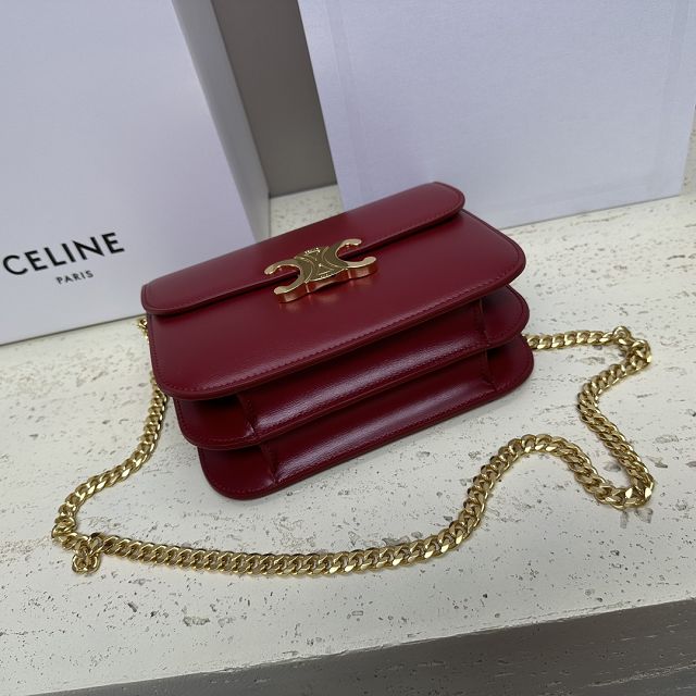 Celine original calfskin small triomphe chain bag 113583 burgundy