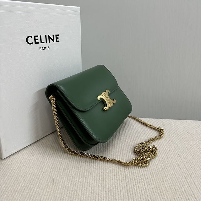 Celine original calfskin small triomphe chain bag 113583 green