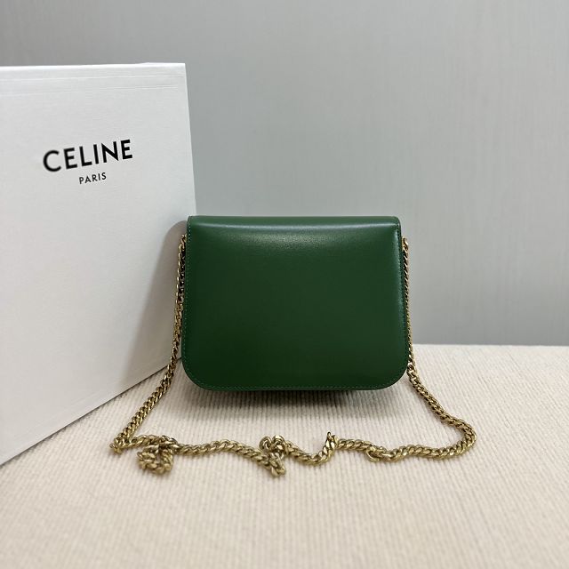 Celine original calfskin small triomphe chain bag 113583 green