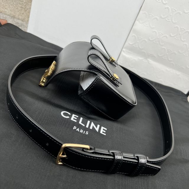 Celine original calfskin triomphe belt bag 4523 black