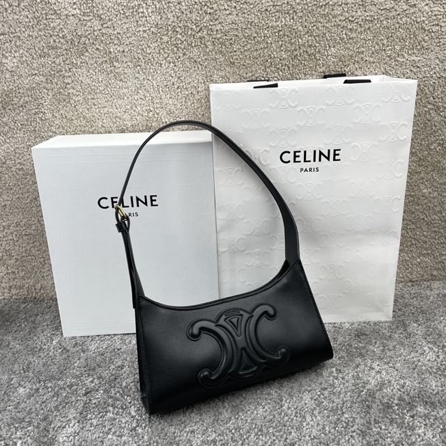 Celine original calfskin triomphe shoulder bag 198153 black