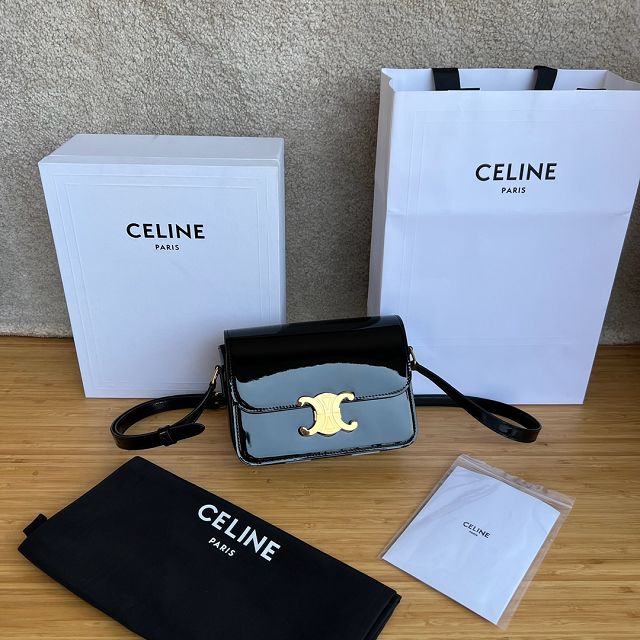 Celine original patent calfskin small triomphe bag 188423 black