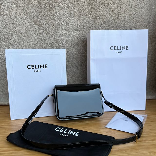 Celine original patent calfskin small triomphe bag 188423 black