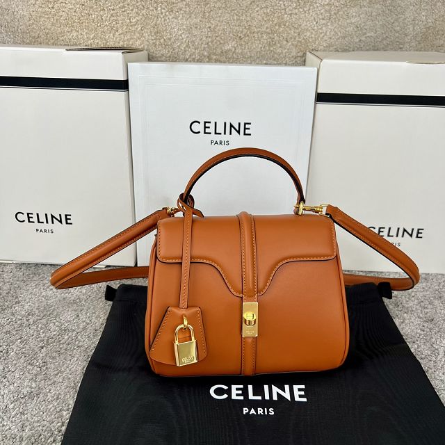 celine original calfskin mini 16 bag 197983 tan