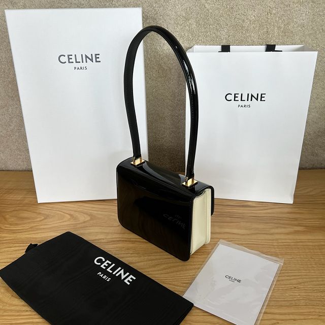 Celine original patent calfskin small garence bag 118053 black&white