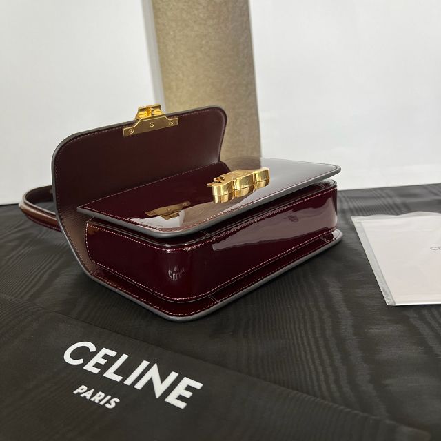 Celine original patent calfskin small garence bag 118053 burgundy