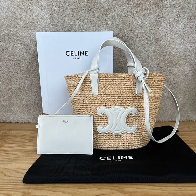 Celine original raffia supple tote handbag 115802 white