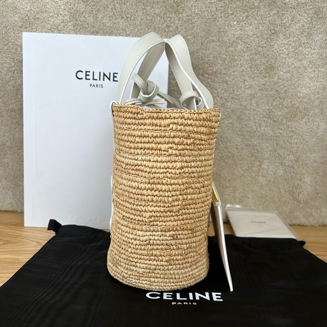 Celine original raffia supple tote handbag 115802 white