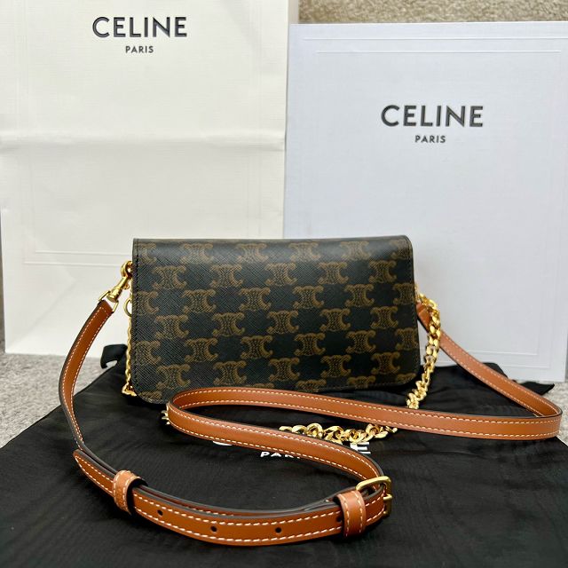 Celine original triomphe canvas multi pochette 10L972 tan