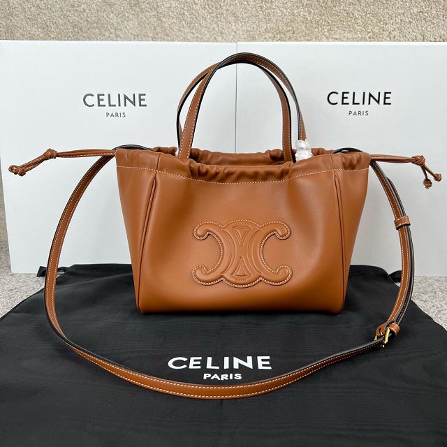 Celine original calfskin small cabas drawstring 111013 tan