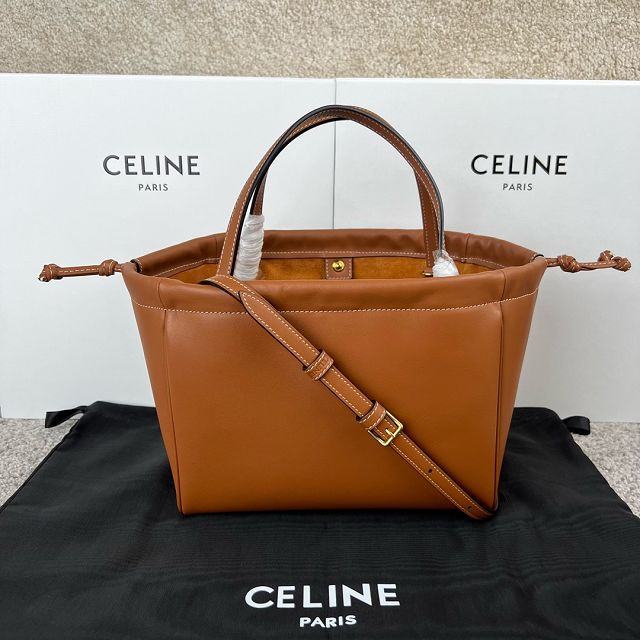 Celine original calfskin small cabas drawstring 111013 tan