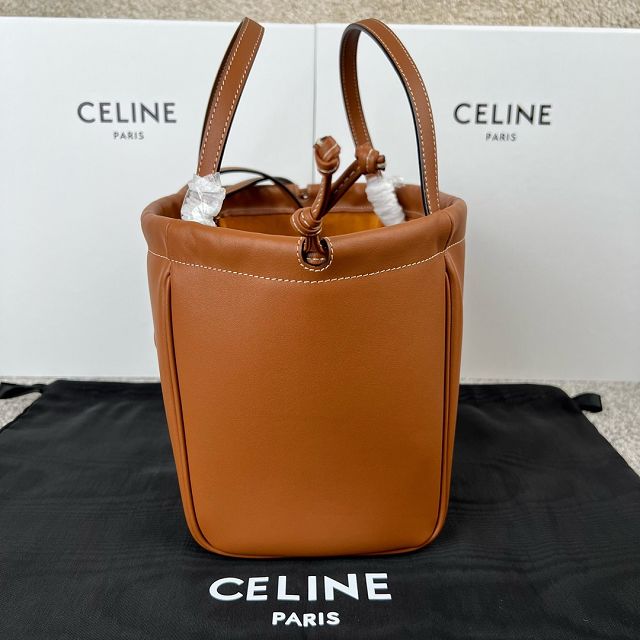 Celine original calfskin small cabas drawstring 111013 tan