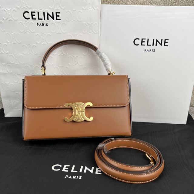 Celine original calfskin triomphe box bag 199992 tan