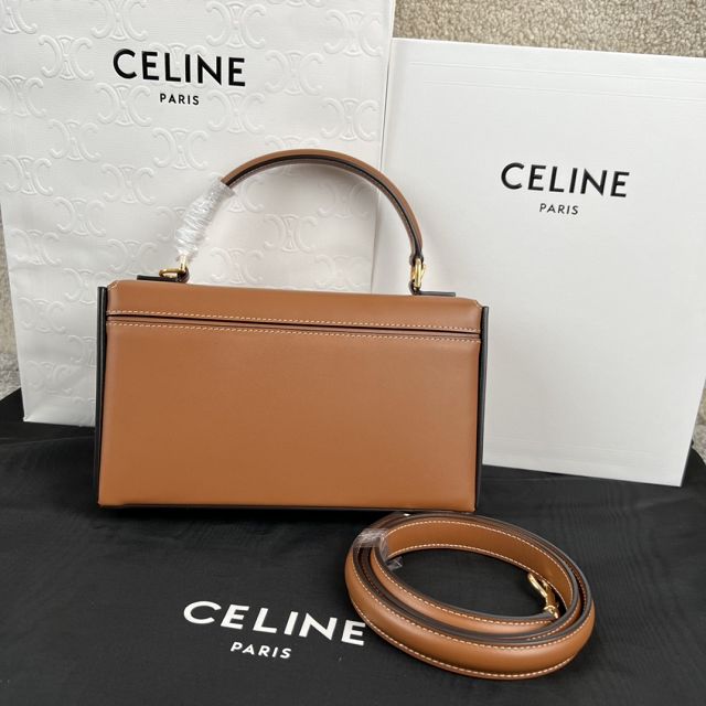 Celine original calfskin triomphe box bag 199992 tan