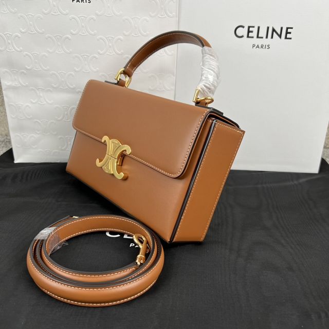 Celine original calfskin triomphe box bag 199992 tan