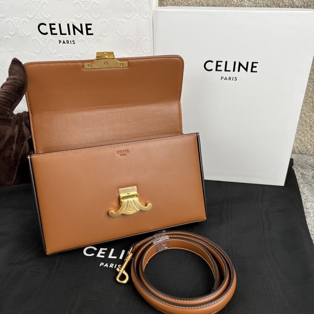 Celine original calfskin triomphe box bag 199992 tan