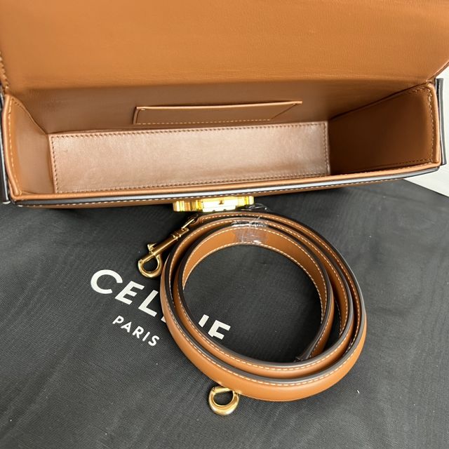 Celine original calfskin triomphe box bag 199992 tan