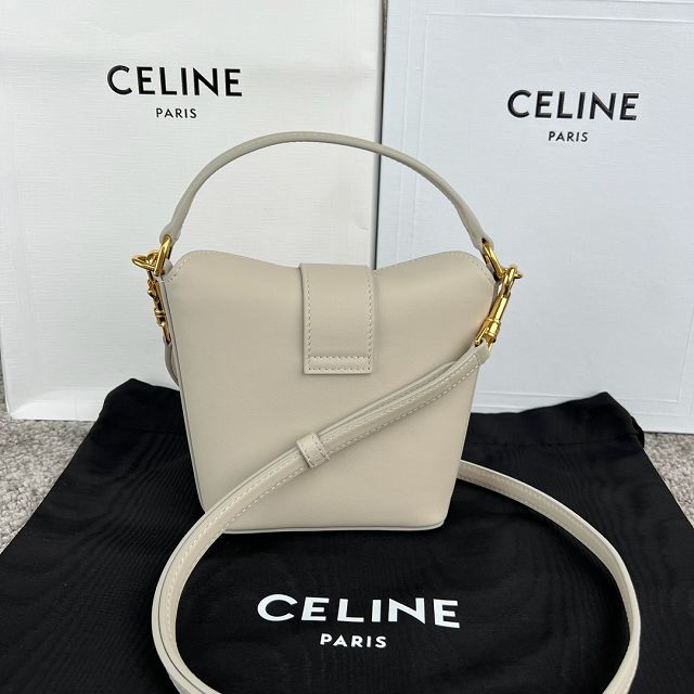 Celine original calfskin triomphe mini bucket bag 10K943 beige