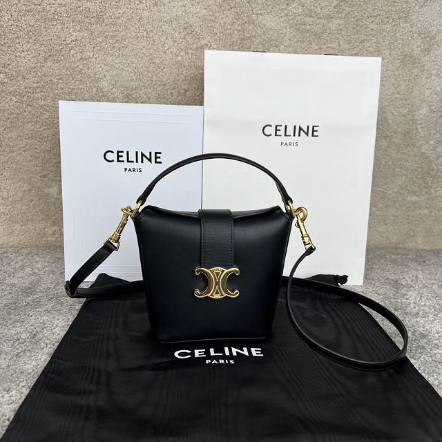 Celine original calfskin triomphe mini bucket bag 10K943 black