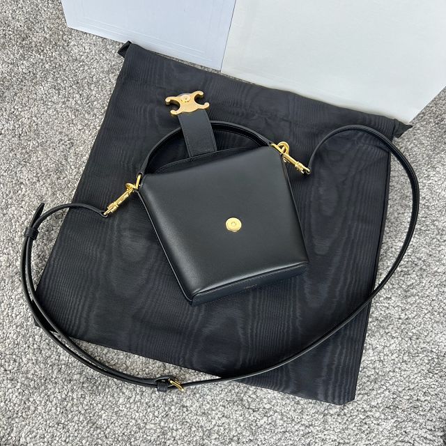 Celine original calfskin triomphe mini bucket bag 10K943 black