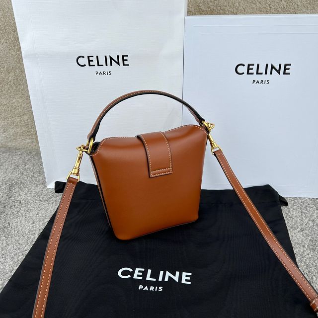 Celine original calfskin triomphe mini bucket bag 10K943 tan