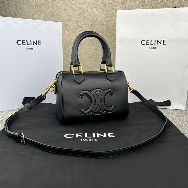 Celine original calfskin triomphe small boston bag 113773 black