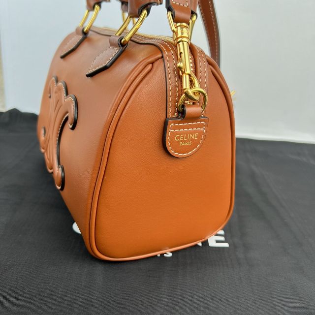 Celine original calfskin triomphe small boston bag 113773 tan