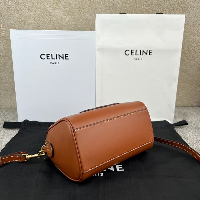 Celine original calfskin triomphe small boston bag 113773 tan