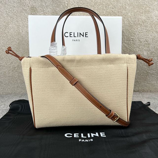 Celine original canvas small cabas drawstring 111013 natural