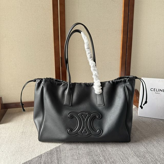 Celine original grained calfskin large cabas drawstring 199973 black