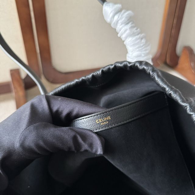 Celine original grained calfskin large cabas drawstring 199973 black