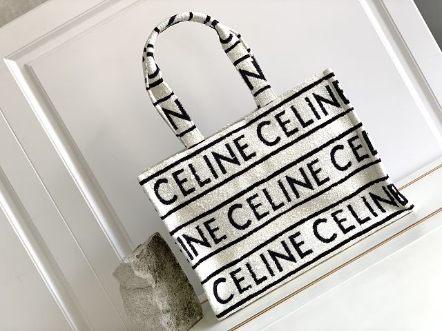 Celine original textile large cabas thais 196762 white&black