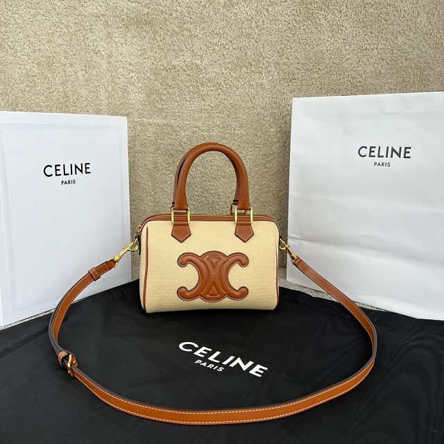 Celine original triomphe canvas small boston bag 113773 natural