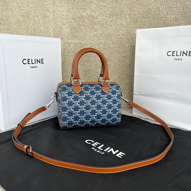 Celine original triomphe denim small boston bag 113773 blue