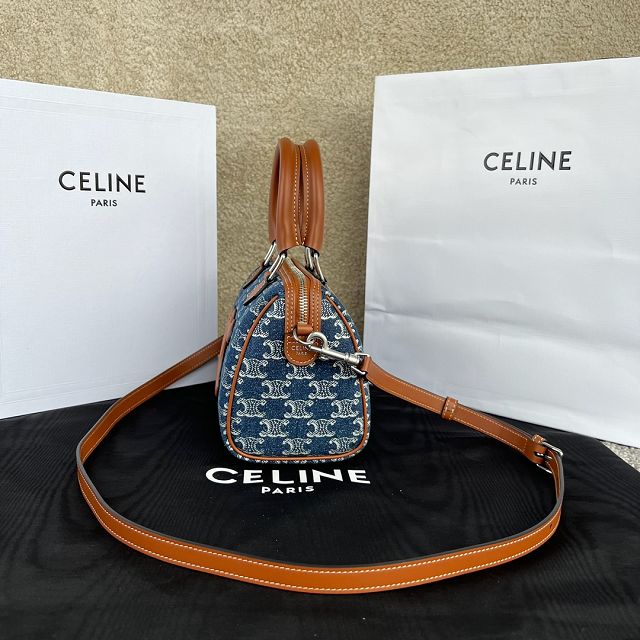 Celine original triomphe denim small boston bag 113773 blue