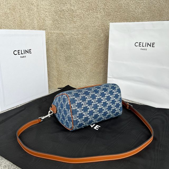 Celine original triomphe denim small boston bag 113773 blue