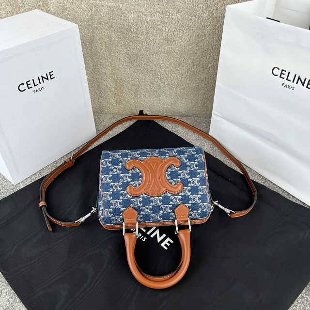 Celine original triomphe denim small boston bag 113773 blue