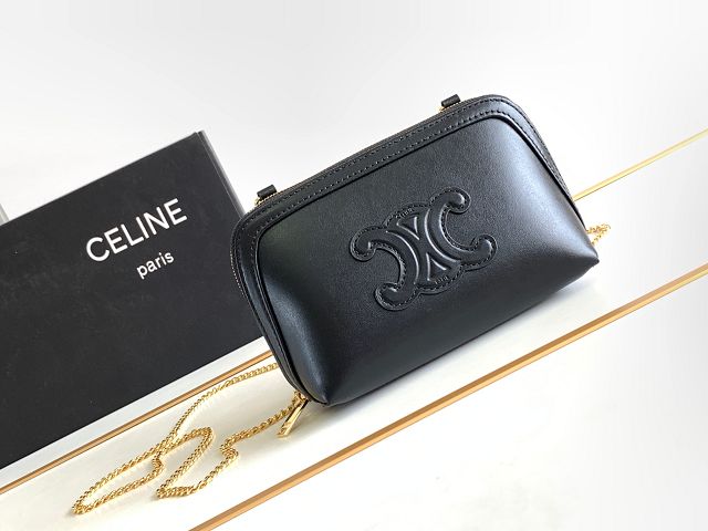 Celine original calfskin clutch with chain 10E382 black