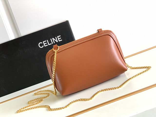 Celine original calfskin clutch with chain 10E382 tan