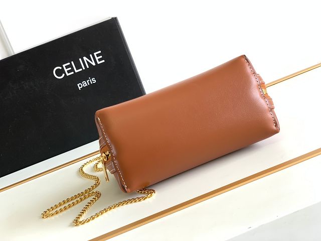 Celine original calfskin clutch with chain 10E382 tan