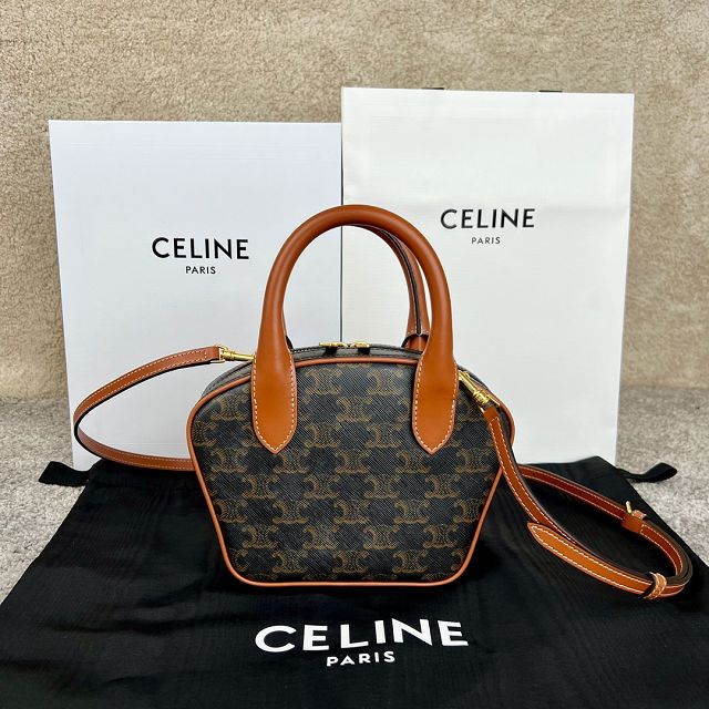 Celine original canvas small bowling bag 110462 tan