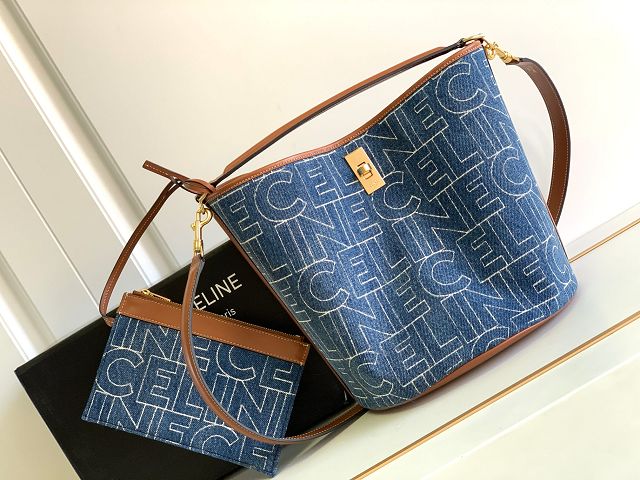 Celine original denim bucket 16 bag 195573 blue