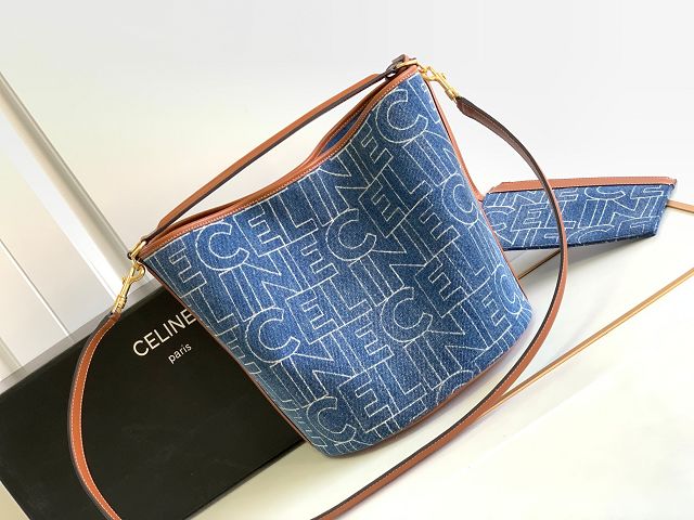 Celine original denim bucket 16 bag 195573 blue