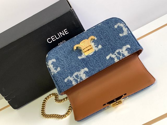 Celine original denim chain shoulder bag 197993 blue