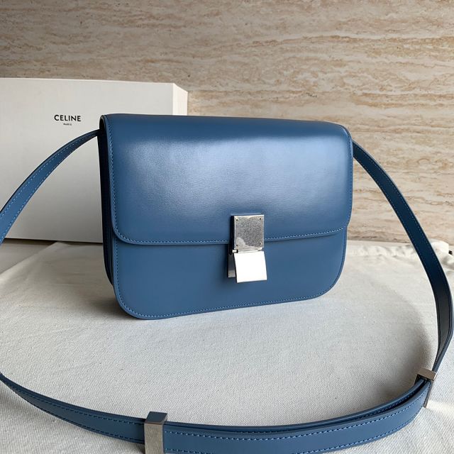 Celine original liege calfskin large classic box bag 11045 blue