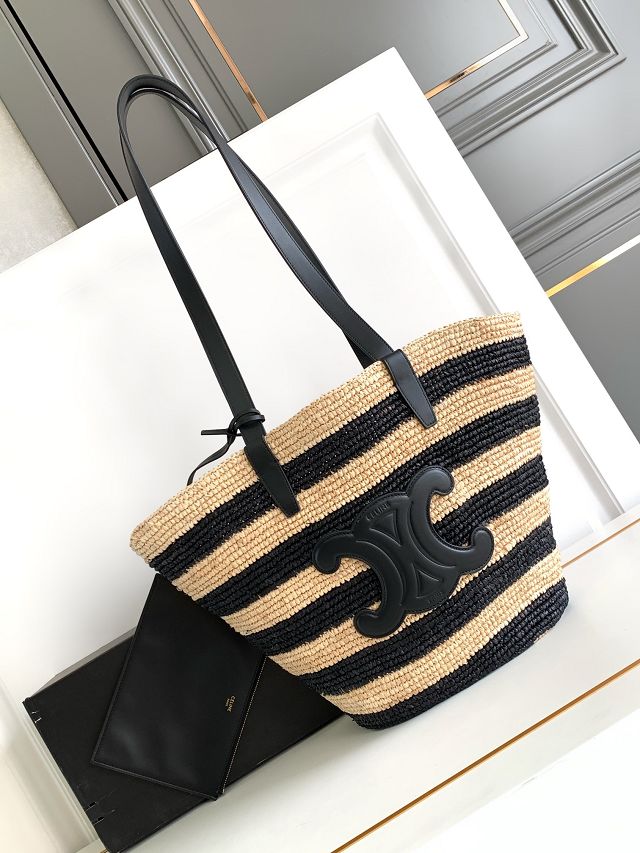 Celine original raffia supple shoulder bag 114342 black