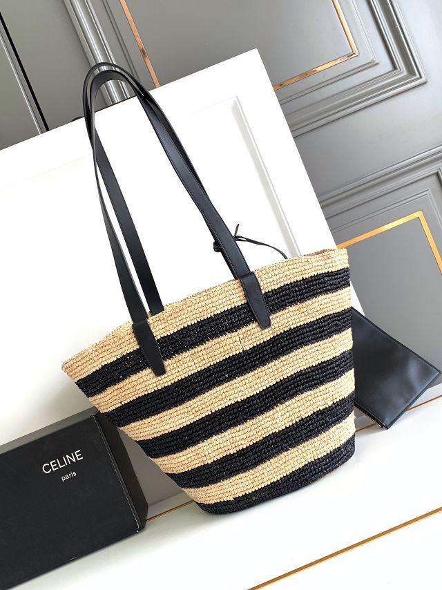 Celine original raffia supple shoulder bag 114342 black