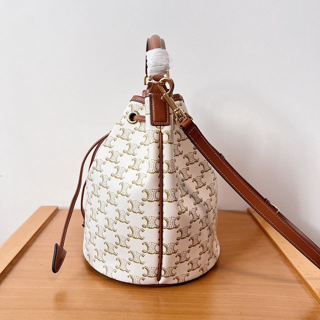 Celine original triomphe canvas bucket bag 116882 white