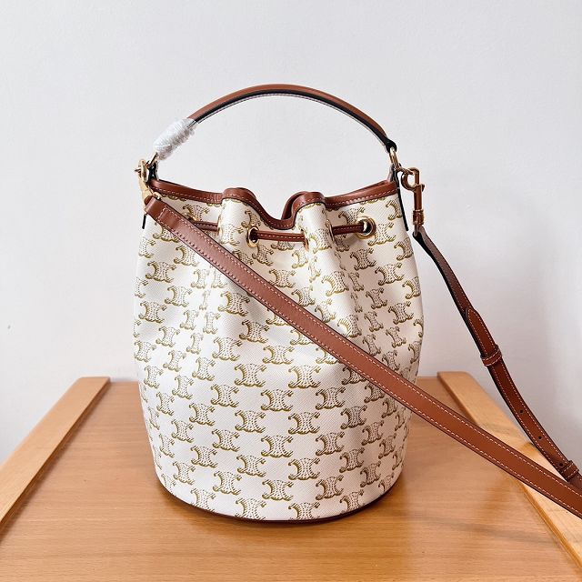 Celine original triomphe canvas bucket bag 116882 white