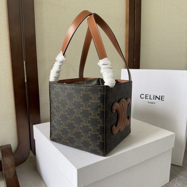 Celine original triomphe canvas cube bag 199202 tan